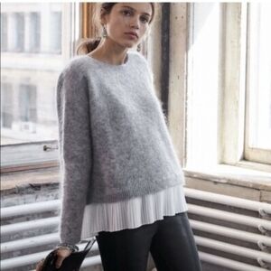 Sezane Auguste Grey Wool Blend Pleated Sweater
